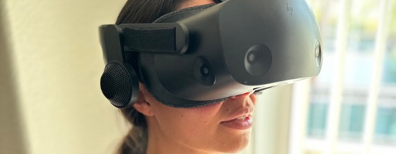 Katie Kormanik wearing VR goggles